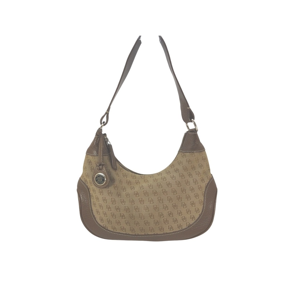 Vintage Dooney &‎ Bourke Signature Canvas Mini-Hobo Shoulder Bag Brown Tan